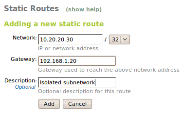 Static route configuration