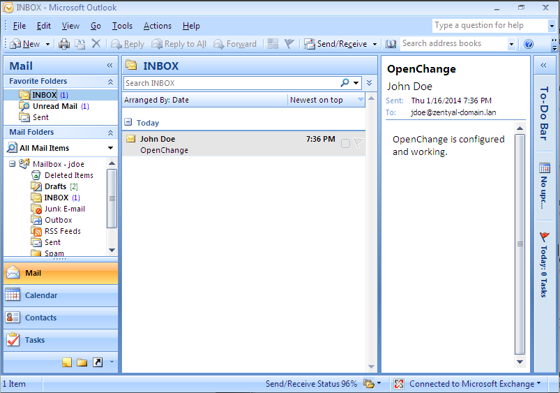 Microsoft® Outlook client configured