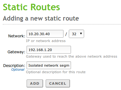 Static route configuration