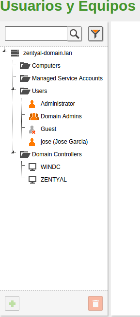 Árbol LDAP de Zentyal replicado con el servidor Windows
