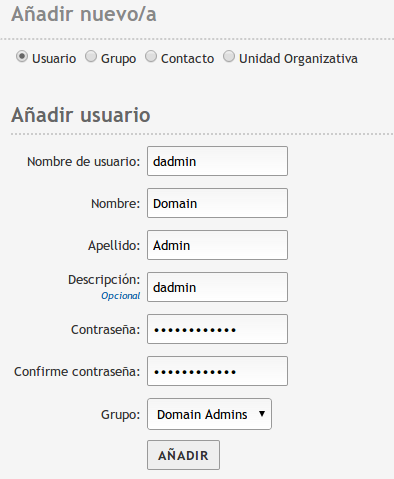 Añadiendo un usuario Domain Admin a LDAP