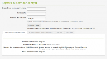 Introducir datos de cuenta existente en Zentyal Remote