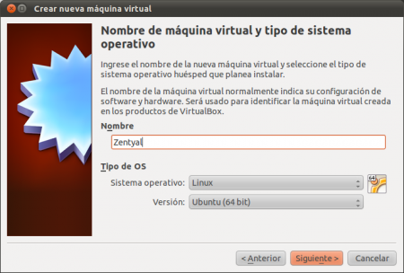 Nombre y sistema operativo de la máquina virtual