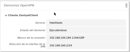 Dashboard de un servidor Zentyal configurado como cliente VPN