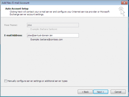 Microsoft Outlook auto configura la cuenta del usuario