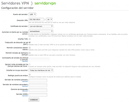 Configuración de servidor VPN
