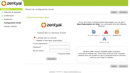 Asistente de suscripción a Zentyal Cloud