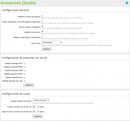 Configuración de groupware (Zarafa)