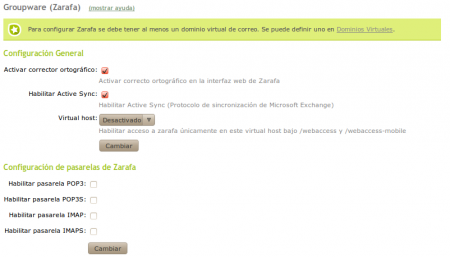 Configuración de groupware (Zarafa)
