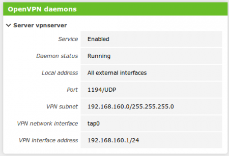 Widget of the VPN server