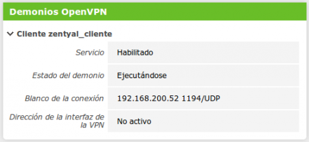 Dashboard de un servidor Zentyal configurado como cliente VPN
