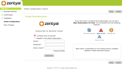 Zentyal Cloud subscription wizard